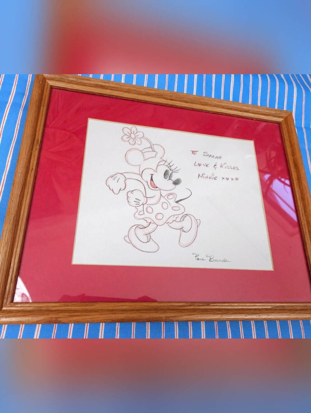 Disney Minnie Mouse Hand Drawn Sketch Original Art Signed Paul Banwer Framed